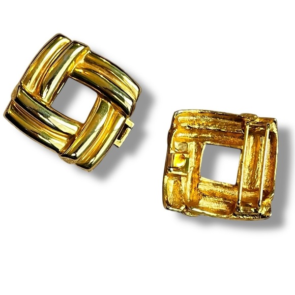 Vintage 90s Doreen Ryan Belt Buckle 2-Piece Gold Tone Squares signed 1.5”x1.75” - Picture 3 of 7